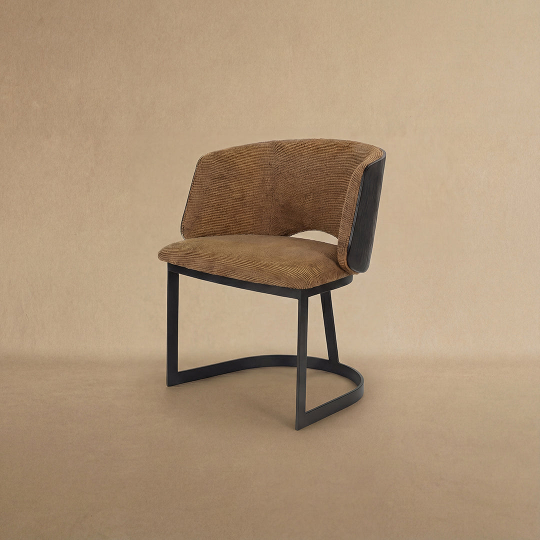 Mezzaluna Dining Chair with Veneer Back and Metal Base
